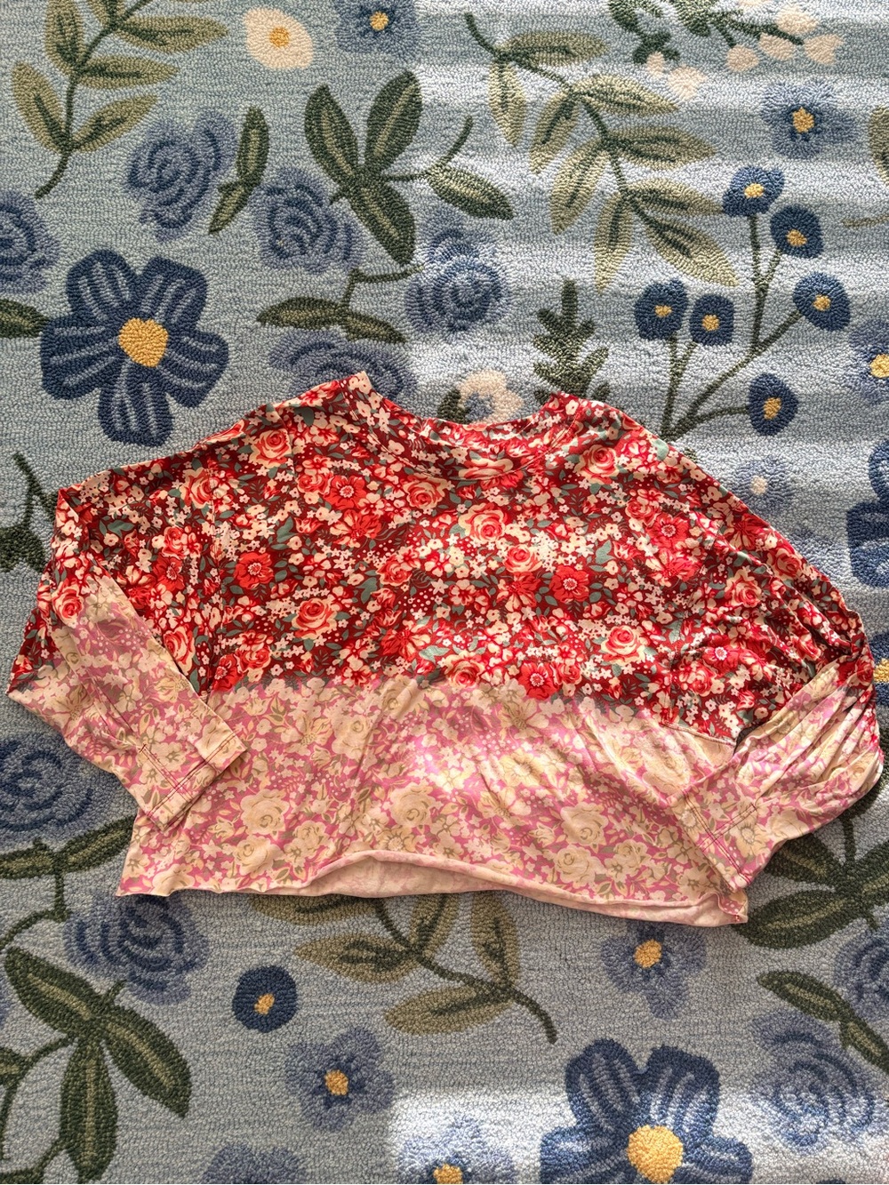 Free People Two-Tone Long Sleeve Crop Top - Red & Pink